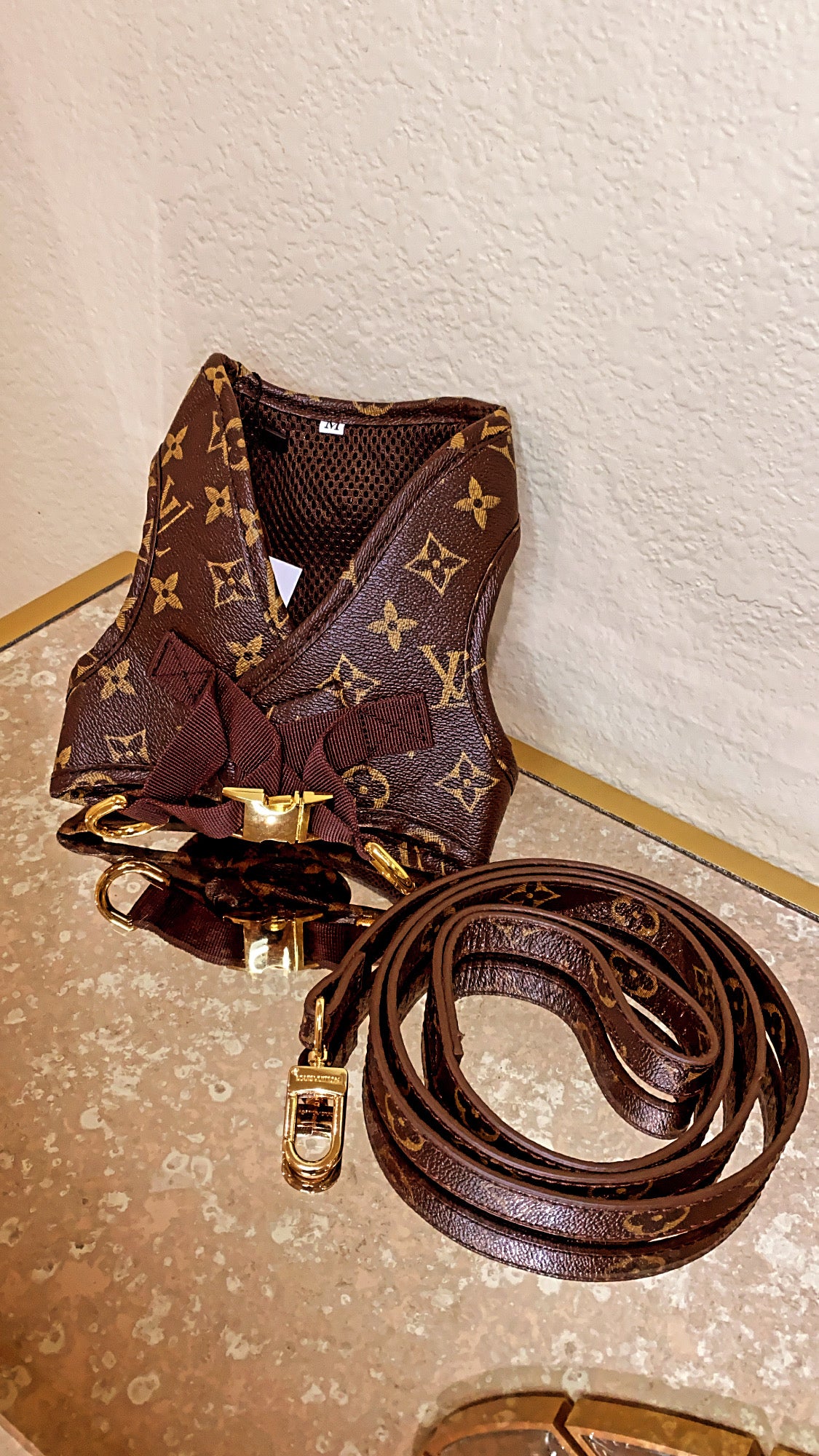 Chewy Vuitton - Harness & Leash Brown Set